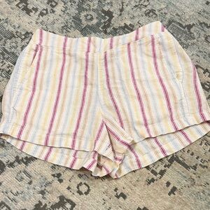 GAP High-Waist Striped Shorts in White, Pink & Yellow